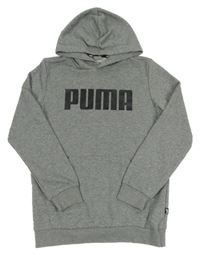 Šedá melírovaná mikina s logem a kapucí Puma