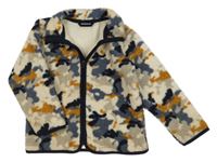 Smetanovo-tmavomodro-hnědá army huňatá podšitá bunda kids