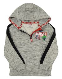 Šedá melírovaná mikina se superhrdiny a kapucí MARVEL