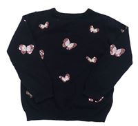 Tmavomodrý svetr s motýlky Primark