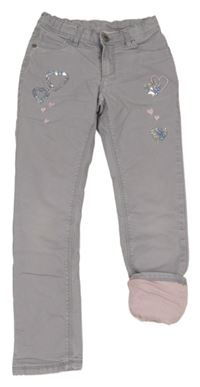 Světlešedé podšité rifle se srdíčky Dopodopo