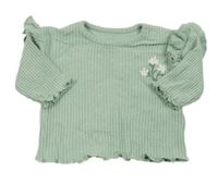 Zelené žebrované úpletové triko s květy a volánky George