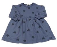 Tmavomodré teplákové šaty se srdíčky H&M