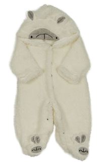 Smetanová huňatá kombinéza s kapucí - Ovce 