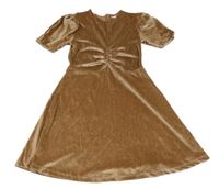 Hnědo-zlaté puntíkaté sametové šaty Zara