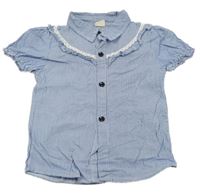 Bílo-modrá pruhovaná halenka s volánkem 