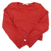 Červený chlupatý crop svetr H&M