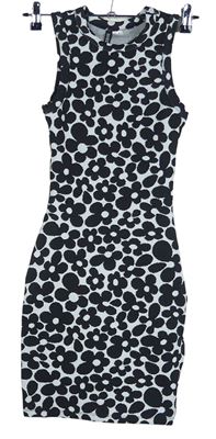 Dámské černo-bílé kytičkované pletené šaty H&M