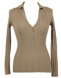 Dámský béžový žebrovaný lehký svetr s límečkem Cameo Rose 