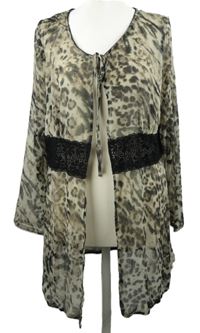 Dámský šedo-béžový vzorovaný šifonový cardigán s krajkou Pfeffinger 