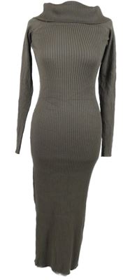 Dámské hnědé žebrované pletené šaty s komínovým límcem New Look 