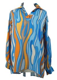 Dámská modro-oranžovo-smetanová vzorovaná halenka 