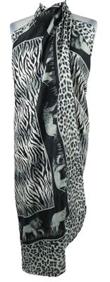 Dámské šedo-černé vzorované pareo se zvířaty 