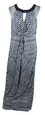 Dámské tmavomodro-bílé vzorované dlouhé šaty s kamínkovým průkrčníkem Monsoon 