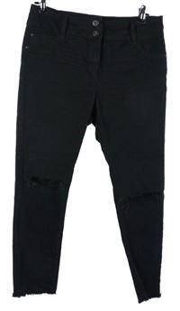 Dámské černé elastické skinny kotníkové rifle s dírami Next 