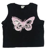 Černý crop top s motýlkem River Island