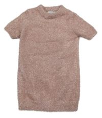 Světlerůžové třpytivé chlupaté svetrové šaty Primark