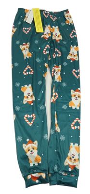 Nové - Tmavozelené lehké tepláky s pejsky Shein