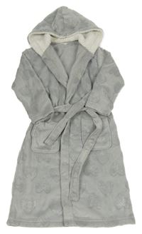 Světlešedý chlupatý župan se srdíčky a kapucí M&S