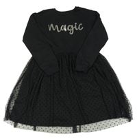 Černé teplákovo/tylové šaty s nápisem Tu