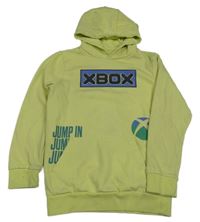 Neonově žlutá mikina s potiskem x-box a kapucí 