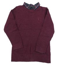 Vínový melírovaný svetr s košilovým límcem Next