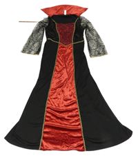 Kostým- černo-červené šaty s límcem TU vel.152-164