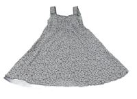 Bílo-tmavomodré květinové bavlněné šaty 