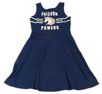 Nové - tmavomodré šaty s jednorožcem a nápsem H&M