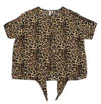 Hnědá zavazovací košile s leopardním vzorem Little Pieces