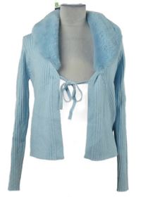 Nové - Dámský světlemodrý žebrovaný crop svetr s kožešinou Primark