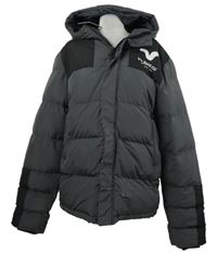 Nové - Pánská šedo-černá šusťáková prošívaná zimní bunda s kapucí Voi Jeans