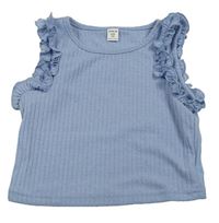 Světlemodrý žebrovaný úpletový crop top s volánky Shein 