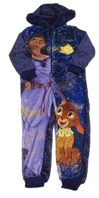 Tmavomodrá třpytivá chlupatá kombinéza s Ashou a kapucí - Wish Disney