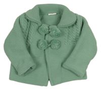 Zelený propínací svetr s bambulkami 