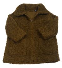 Hnědý huňatý zateplený kabát Uniqlo