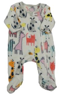 Bílý plyšový overal se zvířátky Next