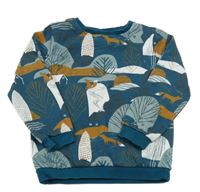 Petrolejová mikina se stromy a vlky Tu