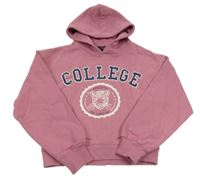 Růžová crop mikina s nápisem a kapucí 