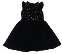Černé sametové šaty s kamínky a volánky Next