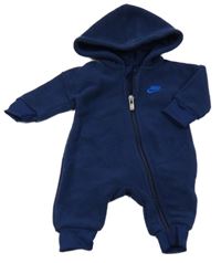 Tmavomodrá fleecová kombinéza s logem a kapucí Nike