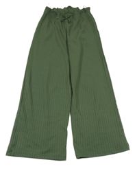 Khaki žebrované culottes kalhoty C&A