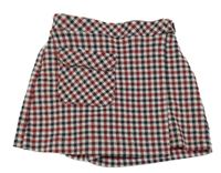 Tmavomodro-červeno-smetanové kostkované úpletové sukňové kraťasy Zara