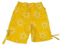 Narcisové plátěné capri kalhoty se sluníčky 