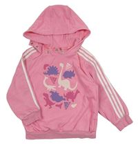 Růžová mikina s dinosaury a kapucí Adidas