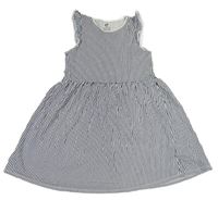 Tmavomodro-bílé pruhované bavlněné šaty s volánky H&M
