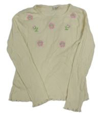 Smetanové žebrované triko s kytičkami Kiki&Koko