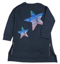 Tmavomodré teplákové šaty s hvězdami a zipy Next