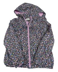 Černá šusťáková jarní bunda s kytičkami a odepínací kapucí H&M