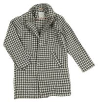 Šedo-bílý kostkovaný dlouhý kabát Next 